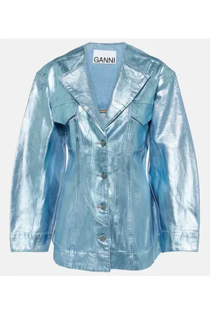 Ganni Blazer Foil aus Metallic-Denim