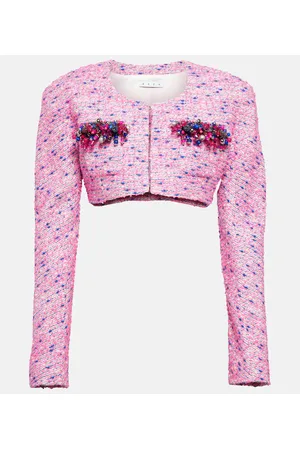 AREA Verzierte Cropped-Jacke aus Bouclé