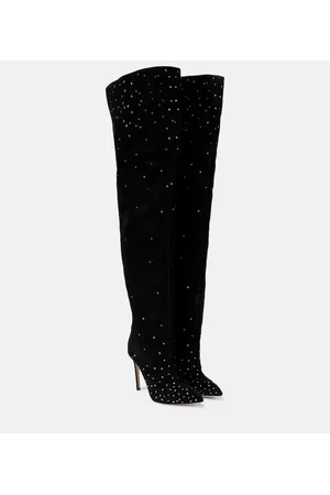 PARIS TEXAS Verzierte Overknee-Stiefel aus Veloursleder