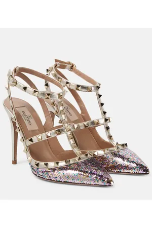 VALENTINO GARAVANI Verzierte Pumps Rockstud 100 mit Metallic-Leder