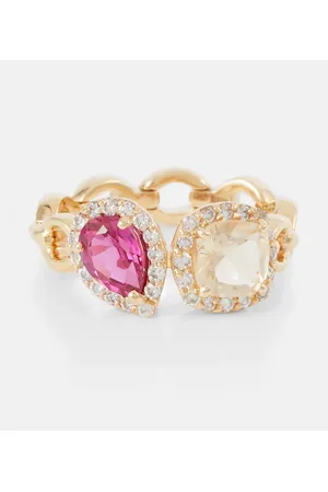 Nadine Aysoy Ring Catena Double aus 18kt Gelbgold mit Saphir, Rubellit und Diamanten