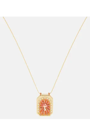 Marie Lichtenberg Halskette Mushroom Scapular aus 18kt Gelbgold mit Emaille und Diamanten
