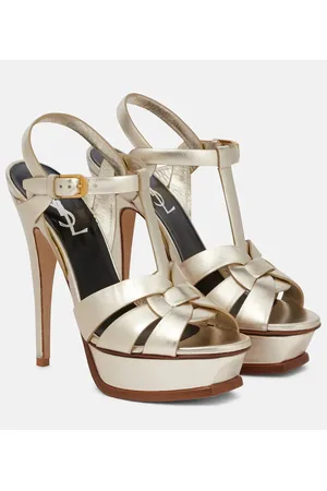 Saint Laurent Plateausandalen Tribute 135 aus Metallic-Leder