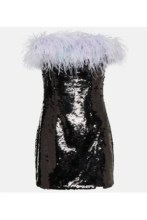 Self-Portrait Minikleid mit Pailletten und Federn