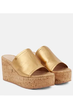 Gianvito Rossi Wedge-Pantoletten aus Metallic-Leder