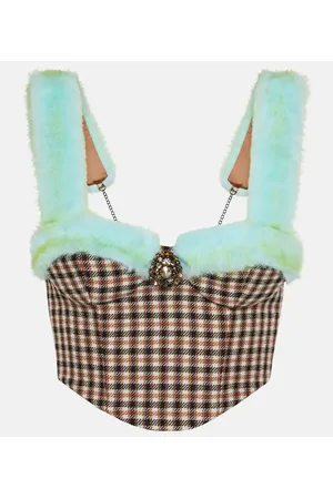 AREA Verziertes Bustier-Top mit Faux Fur