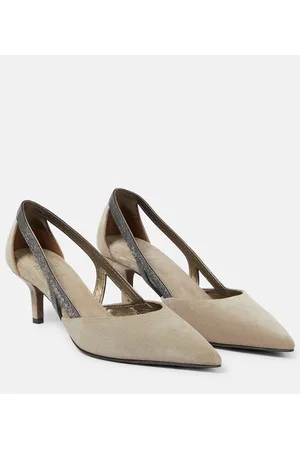 Brunello Cucinelli Verzierte Slingback-Pumps aus Veloursleder