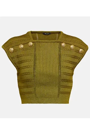 Balmain Verziertes Cropped-Top aus Strick