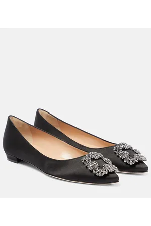 Manolo Blahnik Ballerinas Hangisi aus Satin mit Kristallen
