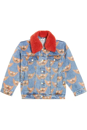 Jelly Mallow Bedruckte Jeansjacke mit Faux Shearling