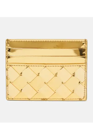 Bottega Veneta Kartenetui Intrecciato aus Metallic-Leder