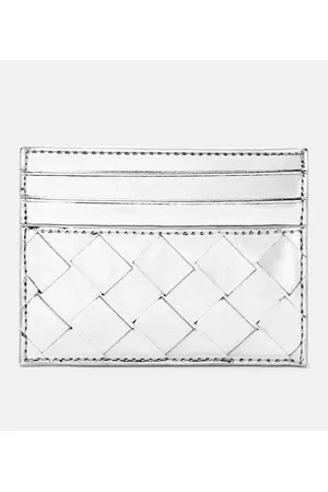 Bottega Veneta Kartenetui Intrecciato aus Metallic-Leder