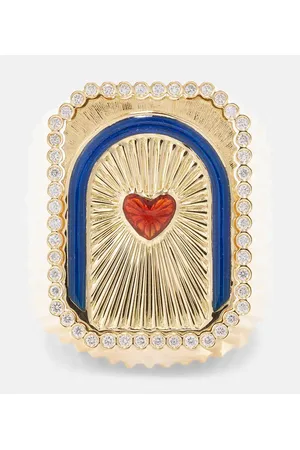 Marie Lichtenberg Ring Heart Mini Scap aus 18kt Gelbgold mit Emaille und Diamanten