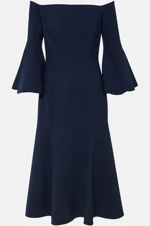 Oscar de la Renta Off-Shoulder-Midikleid aus einem Wollgemisch