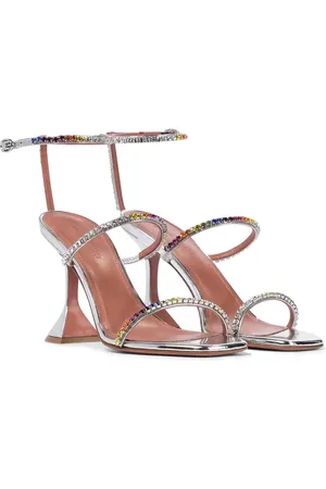 Amina Muaddi Sandalen Gilda aus Metallic-Leder