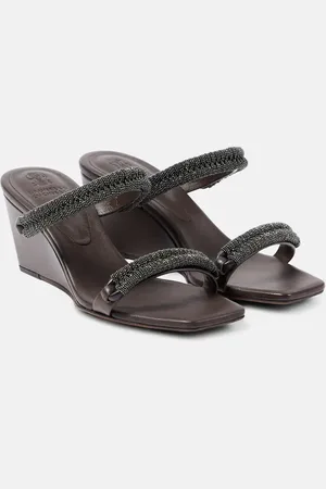 Brunello Cucinelli Verzierte Wedge-Sandalen aus Leder