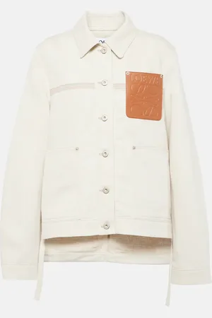Loewe Hemdjacke aus Baumwolle und Leinen mit Leder