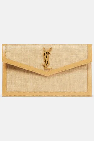 Saint Laurent Clutch Uptown aus Raffiabast mit Leder