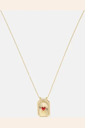 Marie Lichtenberg Halskette Heart Scapular aus 18kt Gelbgold mit Emaille und Diamanten