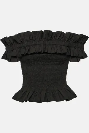 Ganni Off-Shoulder-Top aus Baumwollpopeline