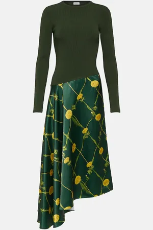Burberry Bedrucktes Midikleid aus Jersey und Satin