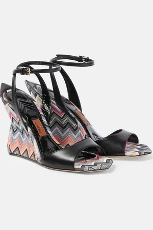 Missoni Wedge-Sandalen aus Leder mit Häkelstrick