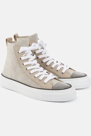 Brunello Cucinelli Verzierte High-Top Sneakers mit Leder