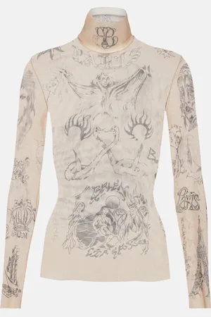 Balenciaga Bedrucktes Top Tattoo aus Mesh