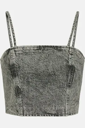 ROTATE Verziertes Cropped-Top aus Denim