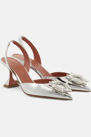 Amina Muaddi Verzierte Slingback-Pumps Begum 70 aus Metallic-Leder