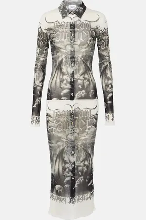 Jean Paul Gaultier Bedrucktes Hemdblusenkleid aus Mesh