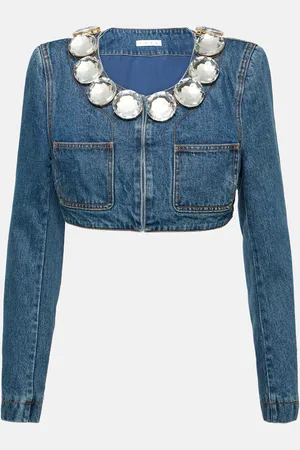 AREA Verzierte Cropped-Jacke aus Denim