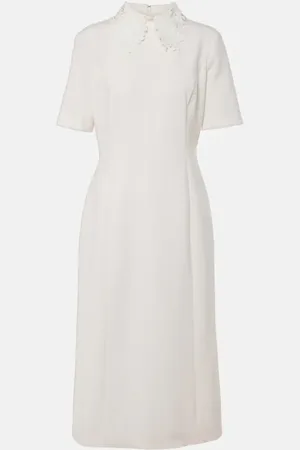 Oscar de la Renta Midikleid aus einem Wollgemisch mit Spitze