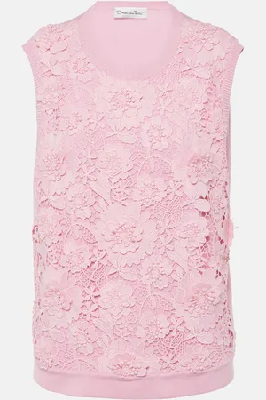 Oscar de la Renta Top aus einem Seidengemisch mit Spitze