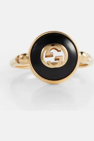 Gucci Ring Interlocking G aus 18kt Gelbgold mit Diamanten und Onyx
