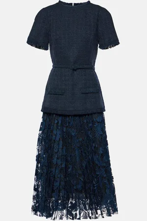 Oscar de la Renta Midikleid aus Tweed und Spitze