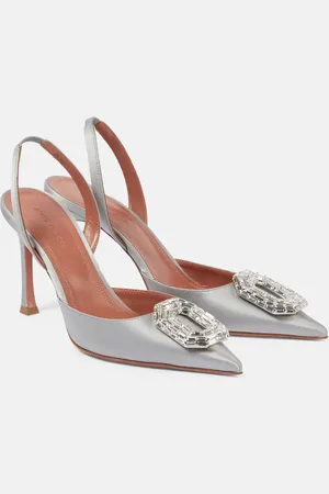 Amina Muaddi Verzierte Slingback-Pumps Camelia 90 aus Satin