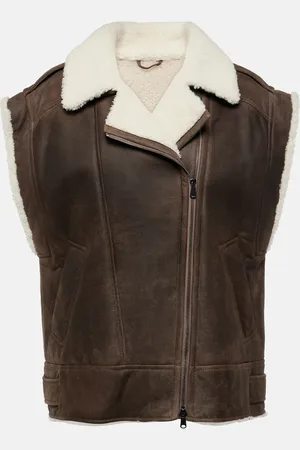 Brunello Cucinelli Weste aus Leder mit Shearling