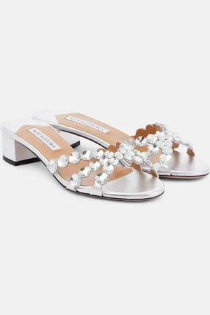 Aquazzura Verzierte Pantoletten Crystal Mirage aus Leder