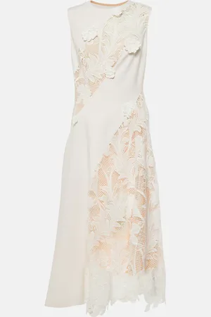 Oscar de la Renta Midikleid aus einem Wollgemisch mit Spitze