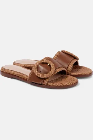 Gianvito Rossi Pantoletten Marbella aus Raffiabast mit Leder