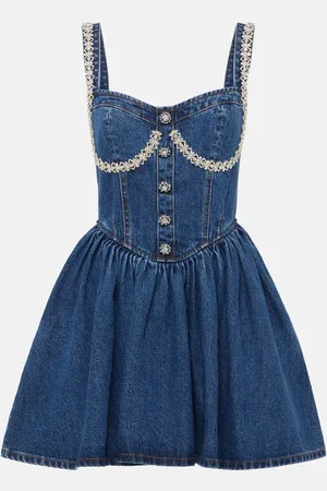 Self-Portrait Verziertes Minikleid aus Denim