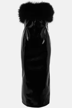 BLUMARINE Midikleid aus Lederimitat mit Federn