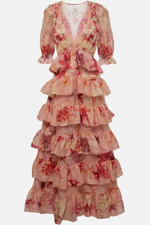 Camilla Verziertes Maxikleid aus Baumwolle und Seide