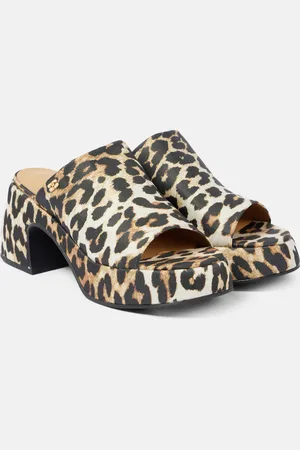 Ganni Bedruckte Plateau-Pantoletten aus Satin