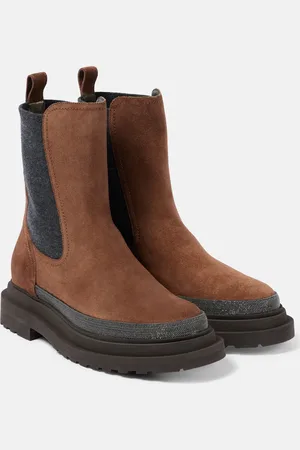 Brunello Cucinelli Verzierte Chelsea Boots aus Veloursleder