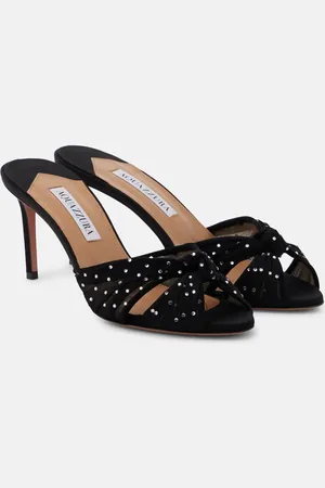 Aquazzura Pantoletten Slow Kisses aus Chiffon mit Kristallen