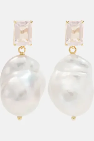 Mateo Ohrringe aus 14kt Gelbgold mit Rosenquarz und Barockperlen