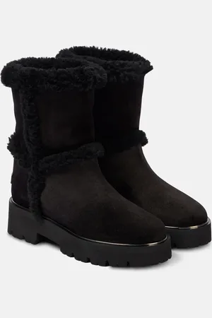 Aquazzura Stiefel Teddi aus Veloursleder mit Shearling