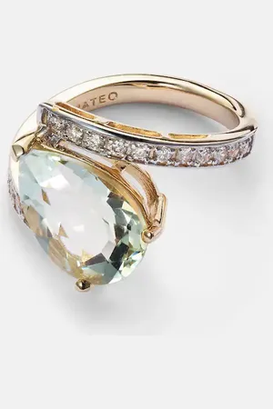 Mateo Ring Slanted aus 14kt Gelbgold mit Diamanten und Amethyst